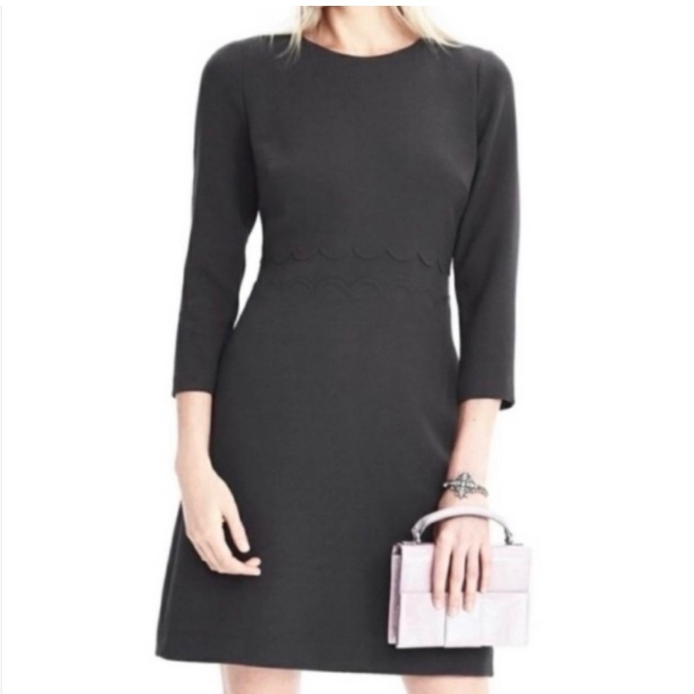 Banana Republic Scalloped Waist Dark Grey  Midi Dress Size 12